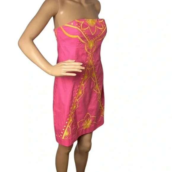 Lilly Pulitzer strapless dress women .size 0 zero , pink,cotton,embroidered. - Picture 1 of 15